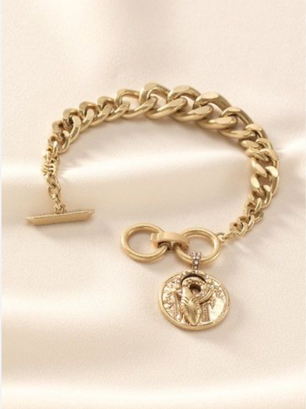 Stella & Dot Heritage Coin Gold Tone Chain Bracelet 7”